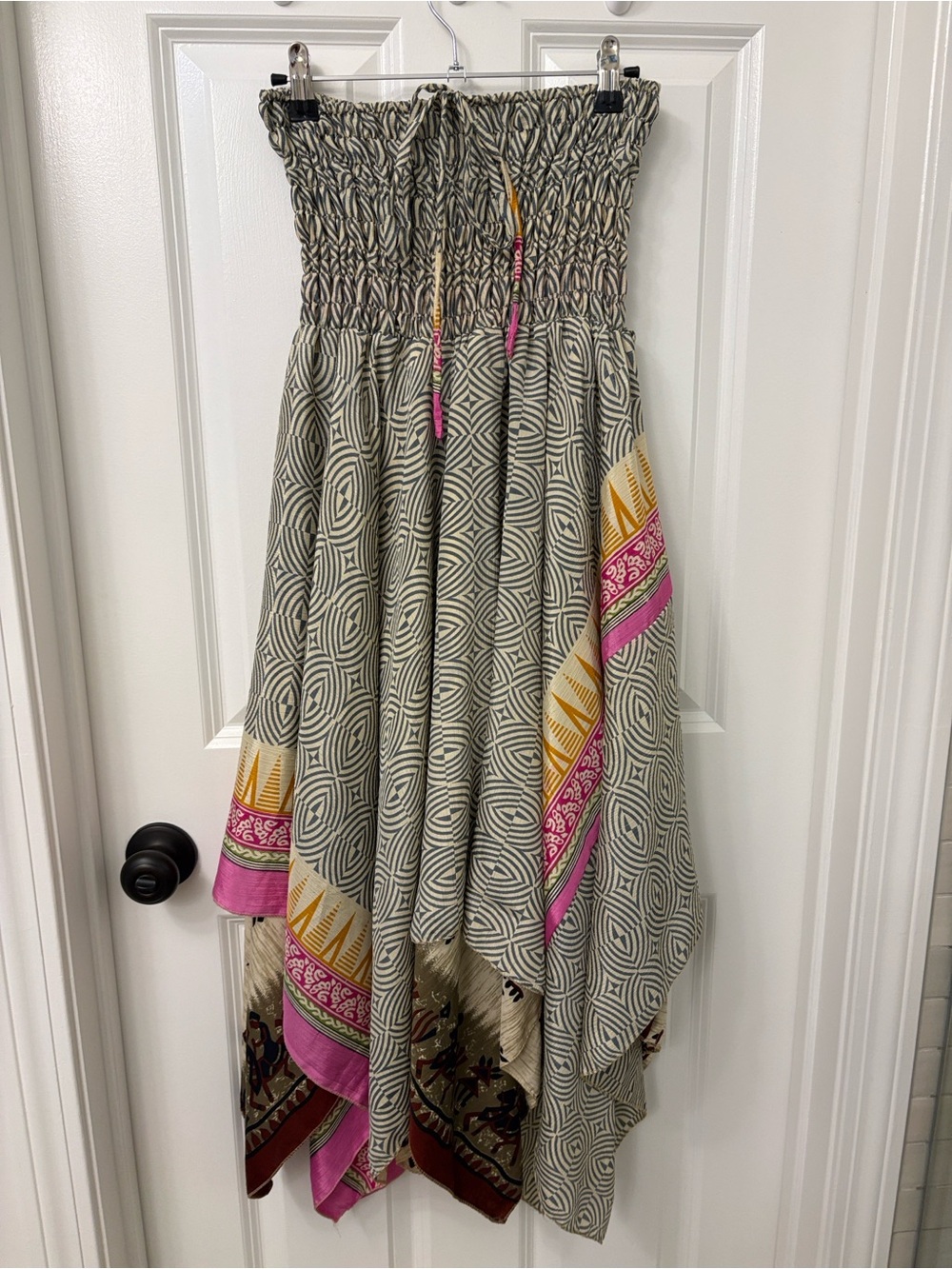 Smocked Strapless Halter Boho Handkerchief Hem Women’s Silk